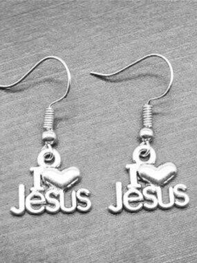 NEW"  I <3 JESUS " EARRINGS, STAINLESS STEEL DANGLE HOOK
